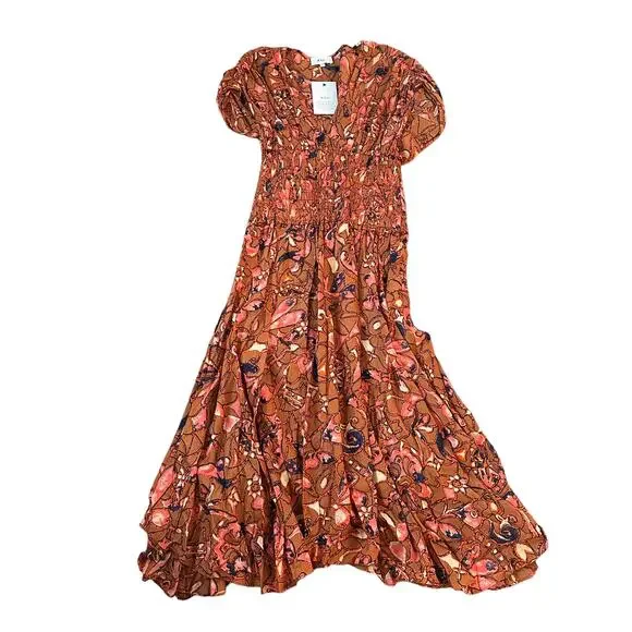 NEW ALC Brown Floral Midi Dress - Picture 2 of 9
